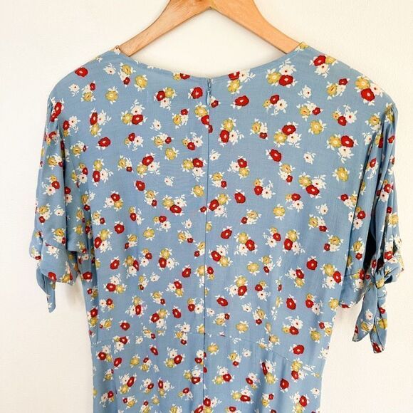 Faithful The Brand Women’s Sky Blue Ditzy Floral Flounce Hem Midi Dress - Picture 12 of 13